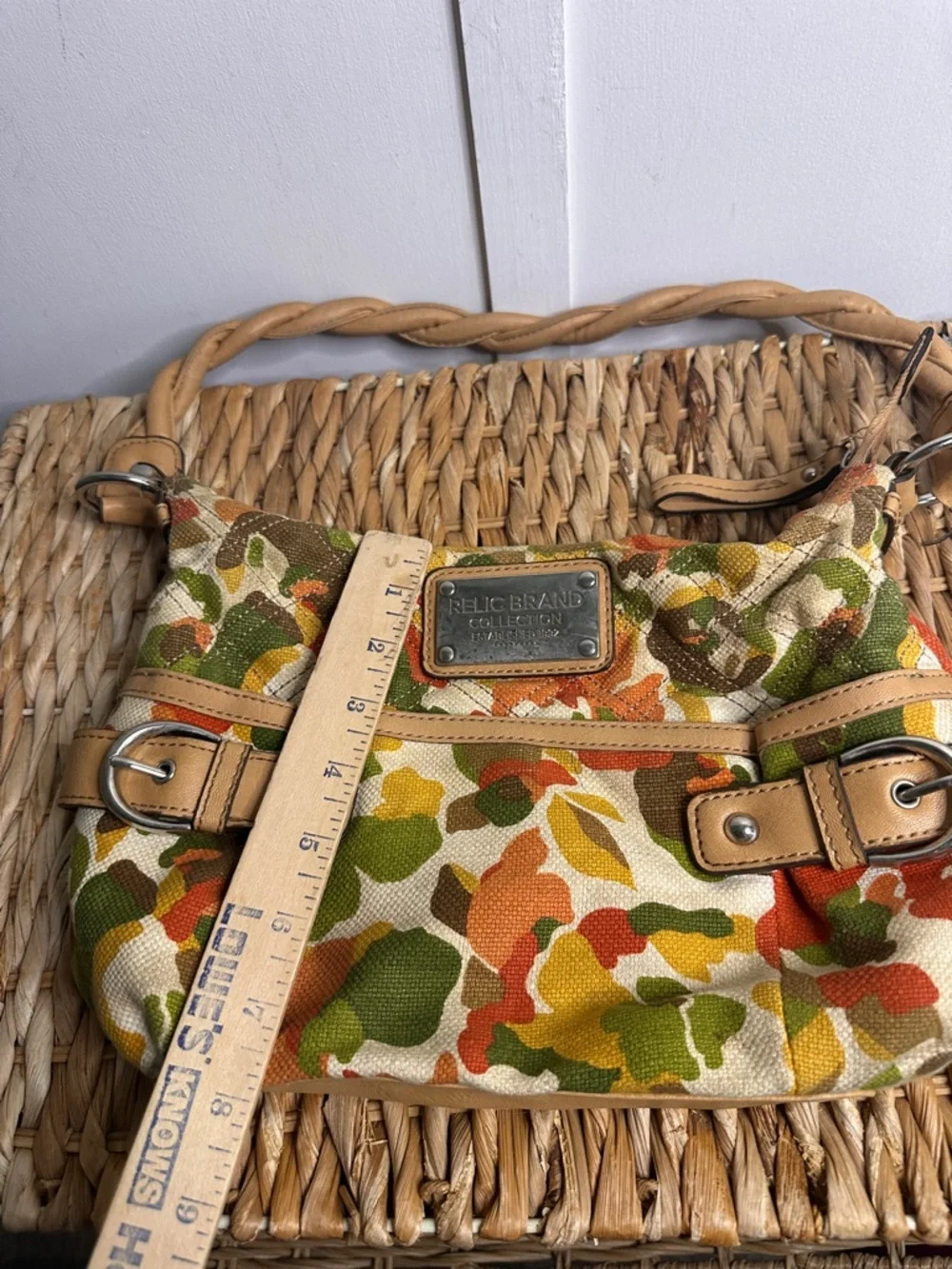 Relic Multicolor Canvas Shoulder Bag - Green/Orange/Yellow Floral Print